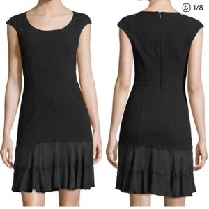 Rebecca Taylor Terri Round Neck Flounce Hem Dress Black Size 6 LBD L